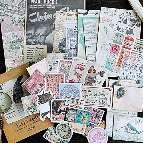 72Pcs großes Vintage Scrapbooking Papier, Retro Bullet Journal Sticker für Tagebuch, Kunsthandwerk, Papier, alte Zeiten, Buchstaben, Pflanzenblatt für Kunsthandwerk und Bastelprojekte von Fancico