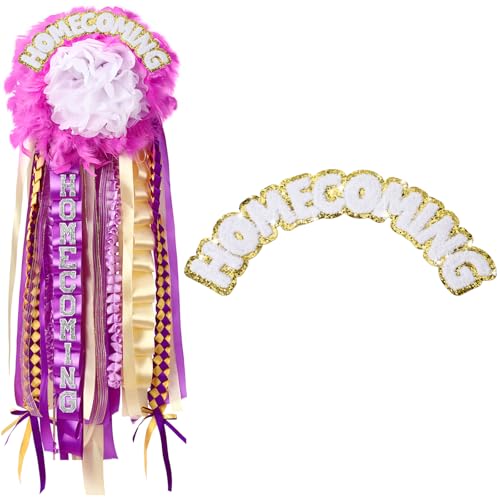 Fanfanwin Homecoming Chenille-Buchstaben, selbstklebend, goldfarbener Glitzerrand, bestickt, zum Aufbügeln, für Kleidung, Jacken, Rucksäcke, Party-Dekoration von Fanfanwin