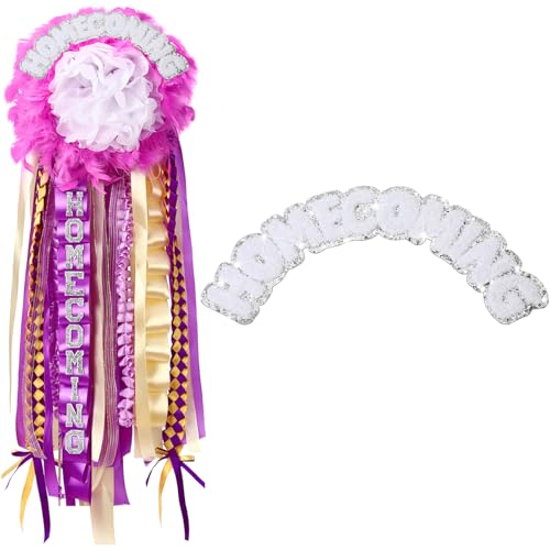 Fanfanwin Homecoming Chenille-Buchstaben, selbstklebende Flicken mit silberfarbenem Glitzerrand, bestickt, zum Aufbügeln, für DIY-Kleidung, Jacken, Rucksäcke, Party-Dekoration von Fanfanwin
