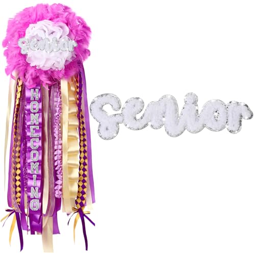 Fanfanwin Senior Chenille Bügelflicken Silber Glitzer Rand Senior Handtuch Stickerei Brief Patch Welcome Back to School Selbstklebende Patches Dekor für Handtücher, Kleidung, DIY Klasse Dekor von Fanfanwin