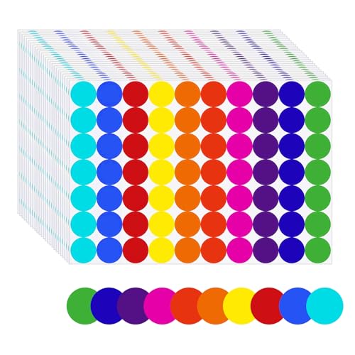 1750 Stück Klebepunkte Bunt, 20mm Punkte Aufkleber, Bunte Punkte Aufkleber Runde Markierungspunkte Sticker, Farbcodierung für Büro, Schule und Zuhause（6 Farben） von FangBoJie