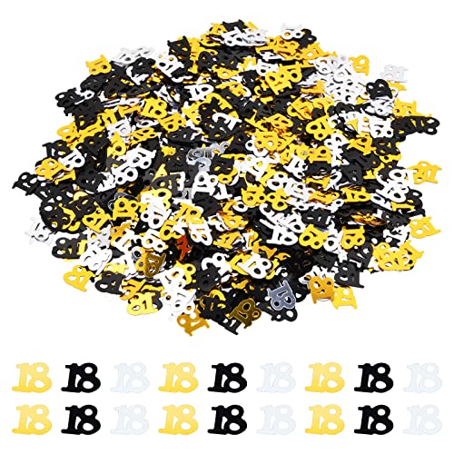 1000 Stück Konfetti 18 Geburtstag, 30g Glitzer Konfetti Schwarz Gold Silber, Metallic Tischdeko Streu Deko, Zahlenkonfetti Jubiläum für Jahrestag Hochzeit Motto Partydekoration, 10mm (18) von Fangehong