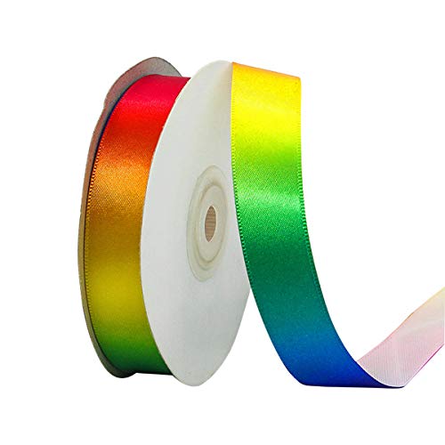 22 m Satinband, Schleifenband Satin Geschenkband zum Basteln, Polyester Stoffband Dekoband 2cm Breit, Regenbogen Farbe Geschenkbänder Ringelband Grosgrain für Geschenkverpackung von Fangehong