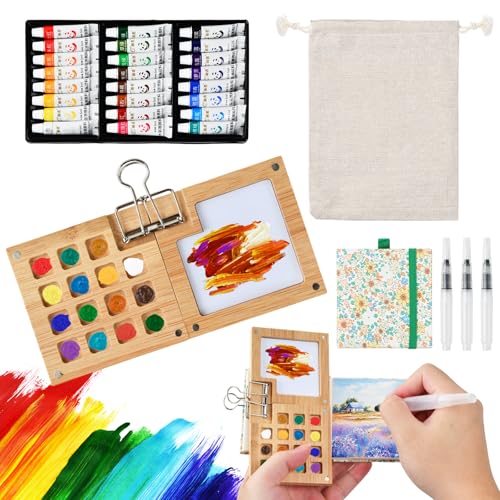24 Farben Tragbare Aquarell Palette, Mini Aquarell Set Faltbar, Pocket Aquarell Set Bambus, Aquarells Set Unterwegs, Reise-Aquarellfarben-Set mit Aufbewahrungstasche 24 Farben Tragbare Aquarell Palette, Mini Aquarell Set Faltbar, Pocket Aquarell Set Bambus, Aquarells Set Unterwegs, Reise-Aquarellfarben-Set mit Aufbewahrungstasche von Fangehong