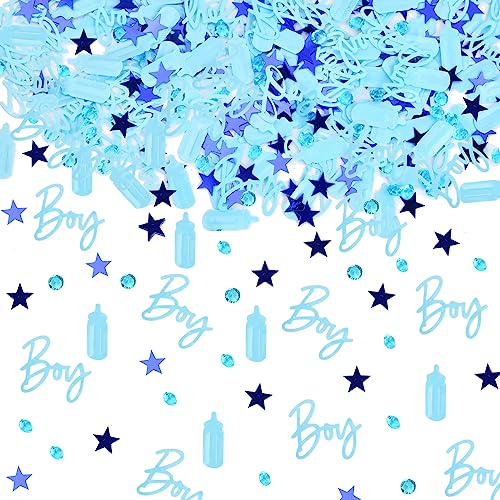 Baby Konfetti, Glitzer Confetti für Baby Shower, Perfekte Streudeko & Tischdeko, Tischkonfetti mit Diamanten Sterne Nuckelflasche, Deko Konfetti für Taufe, Geschlechter-Enthüllung (Blau,Boy) von Fangehong