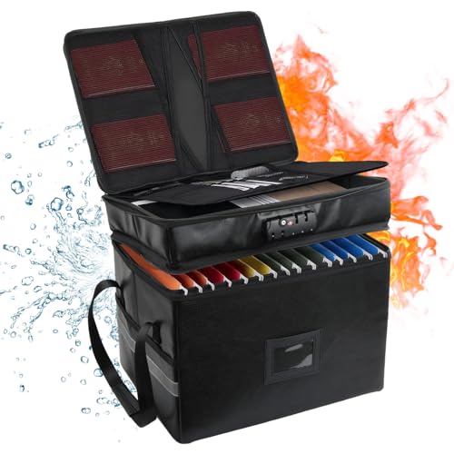 Fangehong Akten Organizer Box mit Schloss,Feuerfeste Dokumentenbox 2000℉,Wasserdichte Dokumententasche,Dokumenten Organizer Tasche Aktenaufbewahrungsbox für Wertsachen Zertifikate,42x35,5x32,7cm (B) von Fangehong