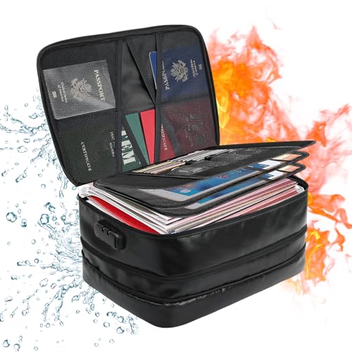Feuerfeste Dokumentenbox 1832℉/1000℃,Erweiterbare Wasserdichte Dokumententasche,Dokumenten Organizer Tasche mit Schloss,Aktenaufbewahrungsbox für Hausurkunden Wertsachen Zertifikate,35,5x27x18,7cm (A) von Fangehong