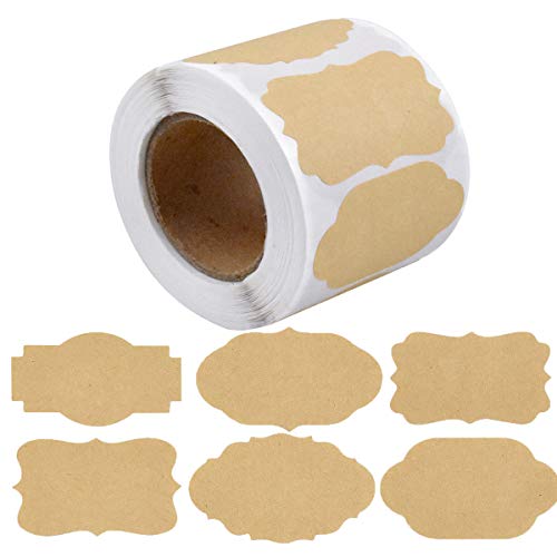 Kraft Etiketten Aufkleber, 500 Stück Kraftpapier Sticker, selbstklebende Marmelade Etiketten Aufkleber, Leere Gefrierschrank Etiketten für Marmeladenflaschen,Gläser,Handmade,Büro, Geschenkverpackung von Fangehong