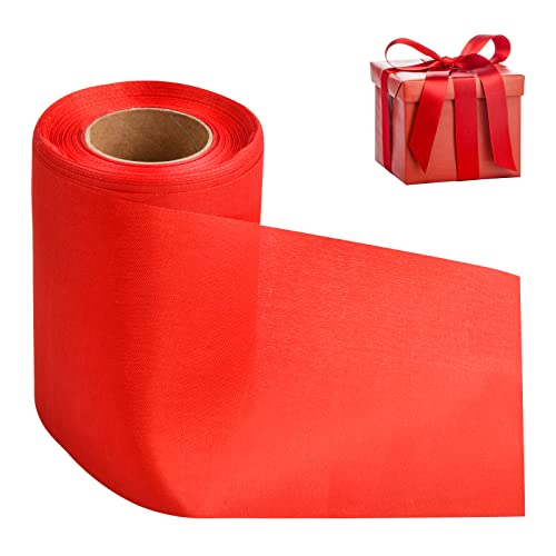 Satinband Rot Breit 10cm x 20M, Geschenkband Schleifenband, Rot Satin Band Dekoband, Weihnachten Red Ribbon, Stoffband Ringelband für Hochzeit Geburtstag Party Deko Basteln Verpackung (A) von Fangehong