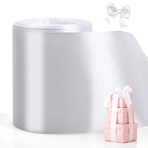 Satinband Weiss Breit 10cm x 22M, Geschenkband Schleifenband, Weiss Satin Band Dekoband, Weihnachten White Ribbon, Stoffband Ringelband für Hochzeit Geburtstag Party Deko Basteln Verpackung von Fangehong