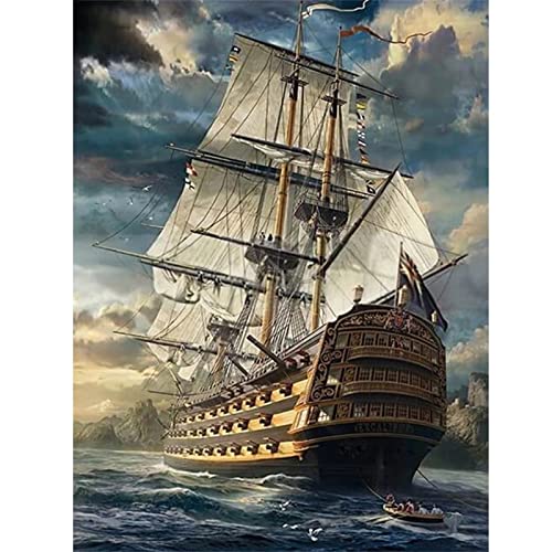 Diamond Painting Kits für Erwachsene,Schlachtschiff Segelschiff 5D DIY daiments painting Malen Nach Zahlen Voll Square Strass Stickerei Mosaik Leinwand Art Handwerk für Hauptwanddekor Geschenk-60x90cm von Fangera