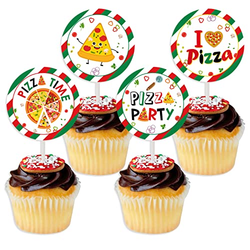 24 Stück Pizza-Cupcake-Topper mit "I Love Pizza und Pizza Time" Party-Dekorationen für Jungen und Mädchen, Fast-Food-Thema, Geburtstag, Babyparty-Zubehör von Fangleland