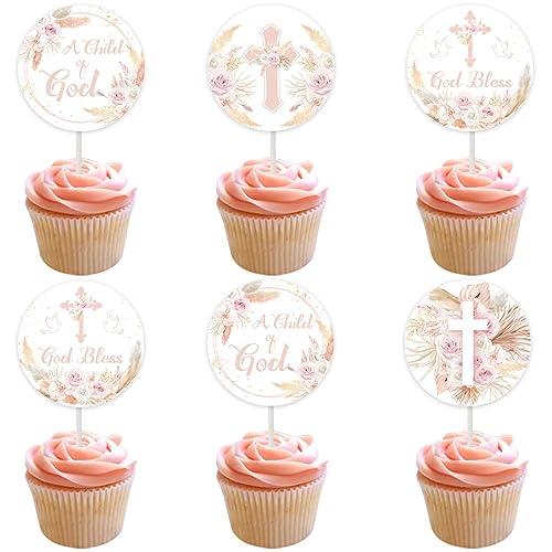 36Pcs Boho Rosa Aprikose Floral Gott segnen Taufe Cupcake Toppers für Mädchen, erste heilige Kommunion ein Kind Gottes religiöses christliches Kreuz Baby Dusche Geburtstag Party Dekorationen 36Pcs Boho Rosa Aprikose Floral Gott segnen Taufe Cupcake Toppers für Mädchen, erste heilige Kommunion ein Kind Gottes religiöses christliches Kreuz Baby Dusche Geburtstag Party Dekorationen von Fangleland