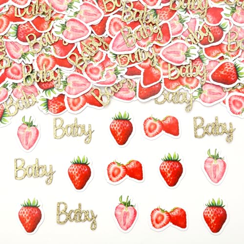 Fangleland 200 Stück Erdbeer-Konfetti – Obst-Thema, Glitzer, rosa Karton, Tischstreuung, Dessert-Tischdekoration, Babyparty-Dekorationen von Fangleland