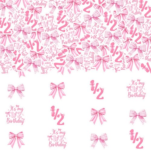 Fangleland 200 Stück rosa Schleife halber Geburtstag Konfetti It's My 1/2 Birthday Fliege Thema Tischdekoration für Mädchen Sechs Monate Geburtstag Party Supplies von Fangleland