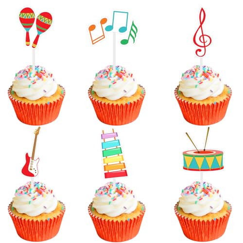 Fangleland 36 Stück Musik-Cupcake-Topper, Kuchendekorationen – Musiknoten, Rock-Thema, Dessert-Tischdekoration, Picks, Musik-Konzert, Geburtstag, Babyparty, Geschlechtsoffenbarung, Partyzubehör von Fangleland