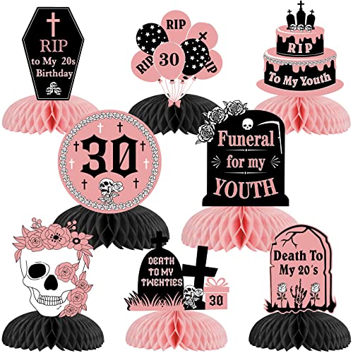 Fangleland 8 Stück Rip to My 20s Waben-Mittelstücke, Roségold, 30 Party-Dekorationen für Frauen, Beerdigung, Gothic, 3D-Tisch-Partyzubehör von Fangleland