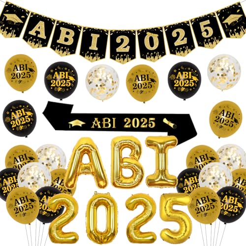 Fangleland ABI 2025 Deko Schwarz Gold, Abitur Deko 2025, Party Deko Bestandene Prüfung mit ABI Luftballons Banner Schärpe für Abschlussfeier Party Dekoration Graduierung Deko Fangleland ABI 2025 Deko Schwarz Gold, Abitur Deko 2025, Party Deko Bestandene Prüfung mit ABI Luftballons Banner Schärpe für Abschlussfeier Party Dekoration Graduierung Deko von Fangleland