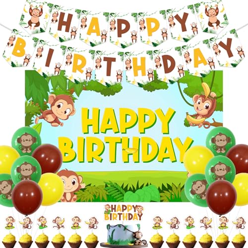 Fangleland Affe Geburtstag Dekorationen, Safari Geburtstag Party Dekorationen Affe Thema alles Gute zum Geburtstag Banner Hintergrund und Ballons für Waldtiere Geburtstag Partyzubehör Fangleland Affe Geburtstag Dekorationen, Safari Geburtstag Party Dekorationen Affe Thema alles Gute zum Geburtstag Banner Hintergrund und Ballons für Waldtiere Geburtstag Partyzubehör von Fangleland