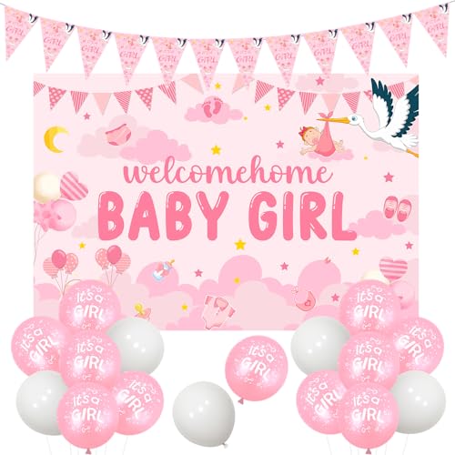 Fangleland Baby Dusche Dekorationen Rosa, Willkommen zu Hause Baby Girl Backdrop Es ist ein Mädchen Bunting Banner Ballons Photo Booth Requisiten für Geschlecht Reveal Baby Shower Party Supplies Fangleland Baby Dusche Dekorationen Rosa, Willkommen zu Hause Baby Girl Backdrop Es ist ein Mädchen Bunting Banner Ballons Photo Booth Requisiten für Geschlecht Reveal Baby Shower Party Supplies von Fangleland