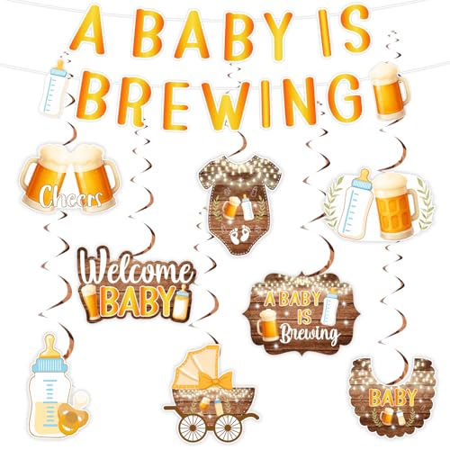 Fangleland Bier-Themen-Dekoration für Babypartys, ein Baby braut Banner und hängende Wirbel für Geschlechtsoffenbarung, Schwangerschaftsfeier, Partyzubehör von Fangleland