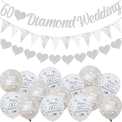 Fangleland Dekorationen zum 60. Hochzeitstag, Banner, 60. Hochzeit, Glitzer-Banner, 60. Jahrestag, Wimpelkette und Luftballons für Jahrestag, Partyzubehör Fangleland Dekorationen zum 60. Hochzeitstag, Banner, 60. Hochzeit, Glitzer-Banner, 60. Jahrestag, Wimpelkette und Luftballons für Jahrestag, Partyzubehör von Fangleland
