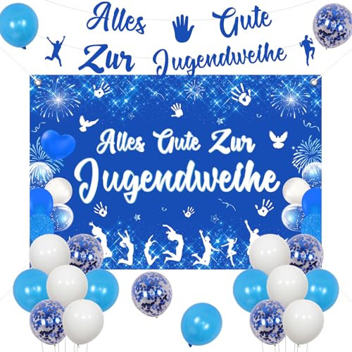Fangleland Jugendweihe Deko Blau, Alles Gute zur Jugendweihe Banner 150x100cm und FotoHintergrund Luftballons für Jugendfeier Partydeko Fangleland Jugendweihe Deko Blau, Alles Gute zur Jugendweihe Banner 150x100cm und FotoHintergrund Luftballons für Jugendfeier Partydeko von Fangleland