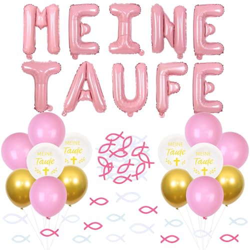 Fangleland Meine Taufe Deko Mädchen, Dekorationen für die Taufe Rosa Meine Taufe Folien Ballon Banner Holz Fisch Streudeko Luftballons für Kommunion Taufe Party Dekoration Fangleland Meine Taufe Deko Mädchen, Dekorationen für die Taufe Rosa Meine Taufe Folien Ballon Banner Holz Fisch Streudeko Luftballons für Kommunion Taufe Party Dekoration von Fangleland