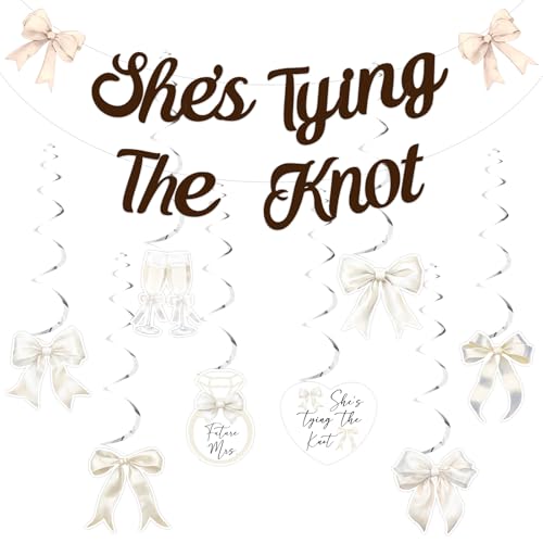 Fangleland Weiße Schleife Bachelorette Dekorationen, She is Tying The Knot Banner, Fliege Themed Hanging Swirls for Bridal Shower Engagement Party Supplies Fangleland Weiße Schleife Bachelorette Dekorationen, She is Tying The Knot Banner, Fliege Themed Hanging Swirls for Bridal Shower Engagement Party Supplies von Fangleland