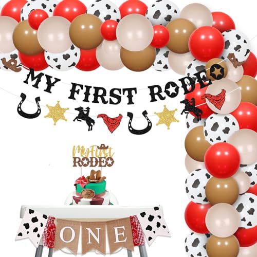 Fangleland Western Cowboy First Birthday Decorations, My First Rodeo Bday Balloon Garland Arch Kit, 1st Rodeo Banner Bunting Garland, Cowboy Themed Cake Topper One Highchair Banner von Fangleland