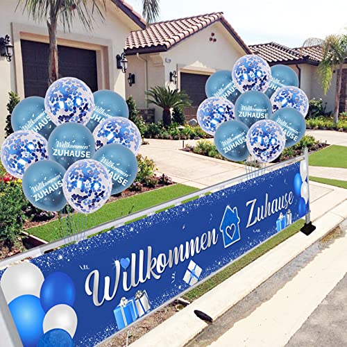Fangleland Willkommen Zuhause Deko Set, Blau Willkommen Zuhause Banner 300 x 50 CM, Konfetti Luftballons für Welcome Home Deko Einweihungsparty Geburt Willkommen Baby Hause Familie Empfang Partei Fangleland Willkommen Zuhause Deko Set, Blau Willkommen Zuhause Banner 300 x 50 CM, Konfetti Luftballons für Welcome Home Deko Einweihungsparty Geburt Willkommen Baby Hause Familie Empfang Partei von Fangleland