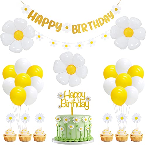 Daisy Birthday Party Decorations Girl with Happy Birthday Banner Cake Topper Balloons for Daisy Flower Boho Groovy Party Supplies von Fangleland