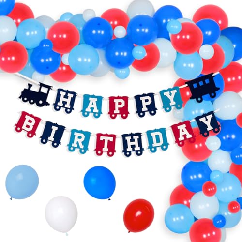 Fangleland Zug Party Dekorationen - Eisenbahn Deko Geburtstag Ballon Girlande Kit Mylar-Luftballons Happy Birthday Banner für Jungen 2/3/4 Jahre alt Geburtstag Party Supplies von Fangleland