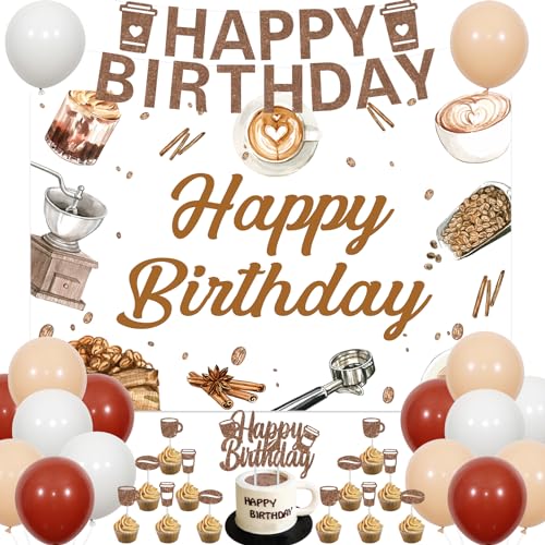 Kaffee-Geburtstagsdekorationen, Kaffee-Partyzubehör mit Luftballons, Banner, Kuchendekoration, Cupcake-Topper, Hintergrund, Kaffeebar-Thema, Happy Birthday, Feier, Party-Dekorationen Kaffee-Geburtstagsdekorationen, Kaffee-Partyzubehör mit Luftballons, Banner, Kuchendekoration, Cupcake-Topper, Hintergrund, Kaffeebar-Thema, Happy Birthday, Feier, Party-Dekorationen von Fangleland