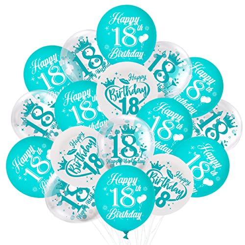 Latexballons zum 18. Geburtstag, 45 Stück, türkis, 18 Jahre alte Geburtstagsdekorationen, Blaugrün, Weiß, süßes 18. Partyzubehör für Mädchen von Fangleland