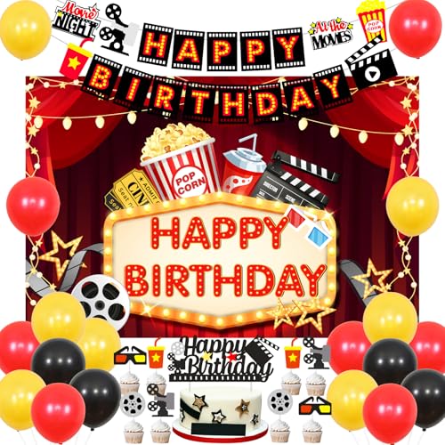 Movie Night Geburtstag Dekorationen für Mädchen Jungen, Movie Night Themed Indoor Outdoor Happy Birthday Party Supplies Popcorn Kamera Theater Folie Ballons Kuchen Toppers Backdrop Banner Movie Night Geburtstag Dekorationen für Mädchen Jungen, Movie Night Themed Indoor Outdoor Happy Birthday Party Supplies Popcorn Kamera Theater Folie Ballons Kuchen Toppers Backdrop Banner von Fangleland