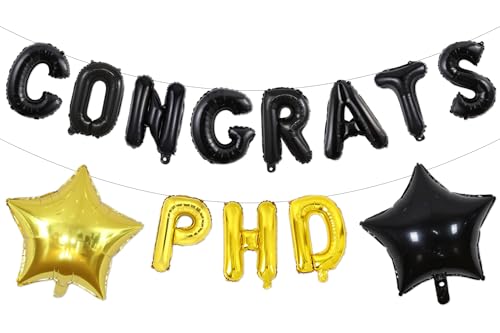 PHD Graduation Dekorationen, Congrats PHD Ballons Banner Schwarz Gold und Stern Folienballon für Doktorate Graduation Dekorationen, PHD Celebration Class of 2025 Congrats Grad Party Supplies PHD Graduation Dekorationen, Congrats PHD Ballons Banner Schwarz Gold und Stern Folienballon für Doktorate Graduation Dekorationen, PHD Celebration Class of 2025 Congrats Grad Party Supplies von Fangleland
