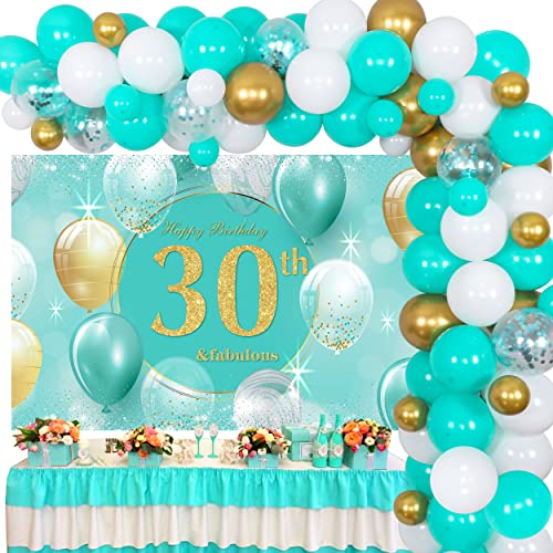 Partyzubehör, zum 30. Geburtstag, Türkis, schmutzig, 30. Geburtstag, Ballon, Girlande, Set und Hintergrund für Frauen von Fangleland