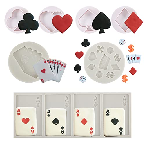 Silikon-Fondant-Stempel-Set, Poker-Herz, Diamant-Spaten, Club, Cupcake-Topper, Form für Las Vegas, Casino-Nacht, Casino-Geburtstagsparty-Dekorationen Silikon-Fondant-Stempel-Set, Poker-Herz, Diamant-Spaten, Club, Cupcake-Topper, Form für Las Vegas, Casino-Nacht, Casino-Geburtstagsparty-Dekorationen von Fangleland