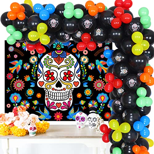 Tag der Toten Dekorationen Ballon Girlande Bogen Kit Sugar Skull Luftballons Foto Hintergrund Dia DE Los Muertos Mexikanisches Festival Halloween Party Supplies von Fangleland