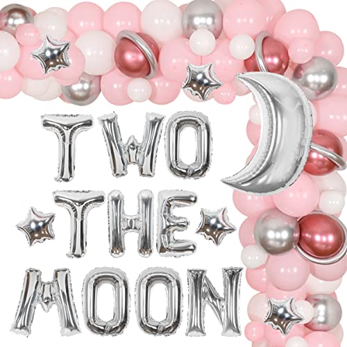 Two the Moon Balloon Garland Kit Pink Girls Space 2nd Birthday Party Decorations with Moon Star Balloons for Outer Space Astronaut Second Party Supplies von Fangleland