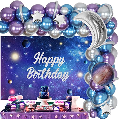Fangleland Weltraum Themen Geburtstagsparty Dekorationen für Jungen und Mädchen mit Happy Birthday Hintergrund Mond Stern Galaxie Folienballons für Junge oder Mädchen von Fangleland
