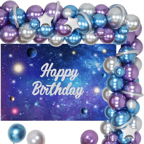 Fangleland Weltraum Themen Geburtstagsparty Dekorationen für Jungen und Mädchen mit Happy Birthday Hintergrund Mond Stern Galaxie Folienballons für Junge oder Mädchen von Fangleland