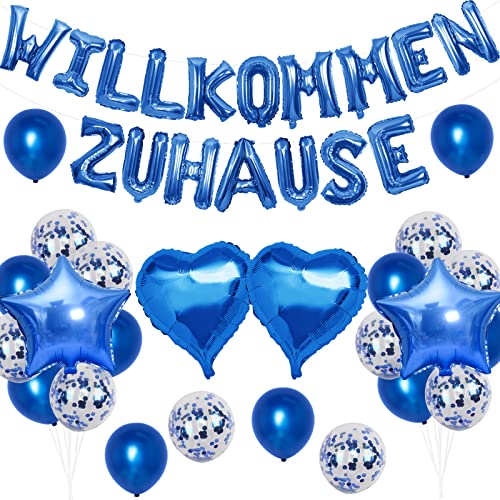 Fangleland Willkommen Zuhause Deko Set, mit Willkommen Zuhause Banner, Konfetti Luftballons Herz Stern Folienballon für Hause Familie Willkommen Baby Empfang Partei von Fangleland