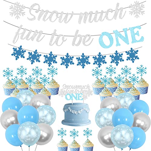 Winter Onederland 1. Geburtstag Dekoration, Jungen Mädchen Schnee viel Spaß zu sein, ein Banner & Kuchenaufsatz, Silber Blau Schneeflocke Luftballons Girlande Cupcake Dekor von Fangleland