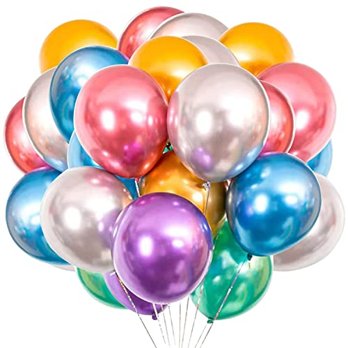 50 Stück Bunt Metallic Luftballons für Party glänzende Bunt Latex Luftballons für Geburtstag Hochzeit Verlobung Jubiläum Baby Shower Festival Picknick Abschluss Weihnachten oder jede Party Dekoration von Fangoo