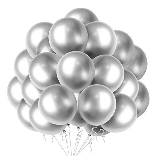 50 Stück Silber Metallic Luftballons für Party Silber Latex Luftballons für Geburtstag Hochzeit Verlobung Jubiläum Baby Shower Festival Picknick Abschluss Weihnachten oder jede Party Dekoration von Fangoo