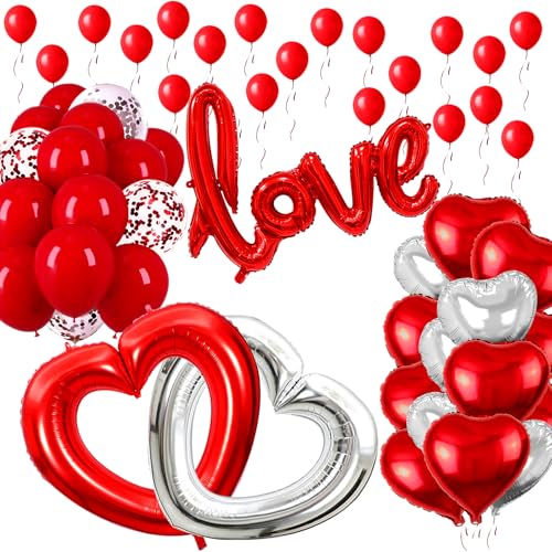 Fangoo Valentinstag Dekoration Set Herz Folienballon Rote Love Luftballons Romantisch Deko Konfetti Ballon Dekoration Romantisch Deko Set für Romantische Atmosphäre Heiratsantrag Valentinstag Deko von Fangoo