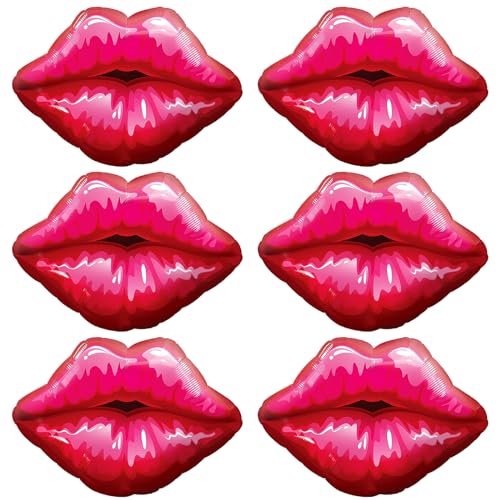 Fangoo 6 Stück Rote Lippen Luftballon Set, Heiße Rosa Kiss Ballons, Riesige Helium Lippen Kiss Folie Ballons, Valentinstag Ballons Lippenballons für Valentinstag Engagement Galentines Day Party Deko von Fangoo