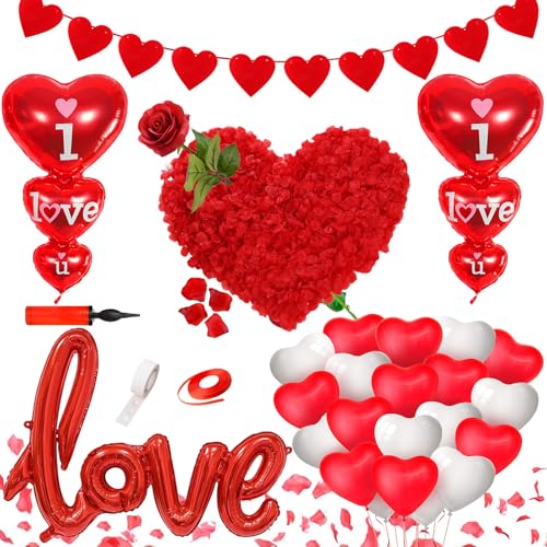 Fangoo Valentinstag Luftballons Dekoration Set,Groß Rote Liebe Herz Luftballons Herz Latex Luftballons Rote Herzen Banner Für Valentinstag Hochzeitstag Braut Engagement Romantische Dekoration von Fangoo